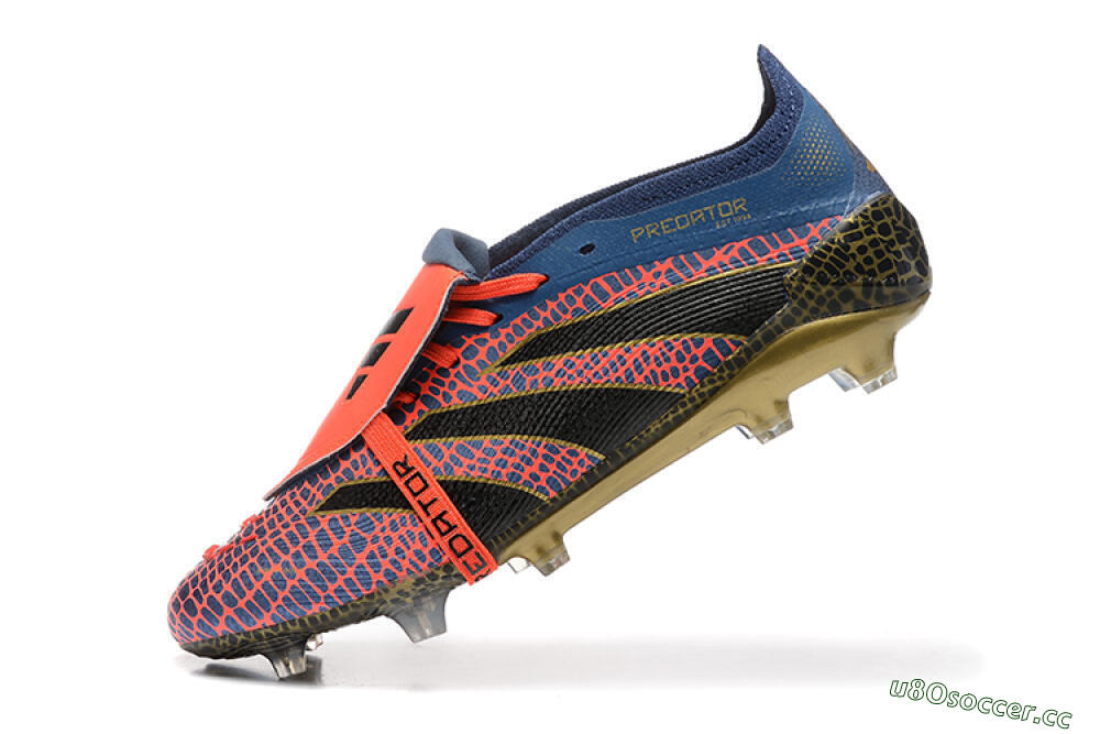 Men's Adidas Predator Elite 25 Foldover Tongue FG Firm Ground Low-Tops Football Boots - Red/Blue/Gold 8