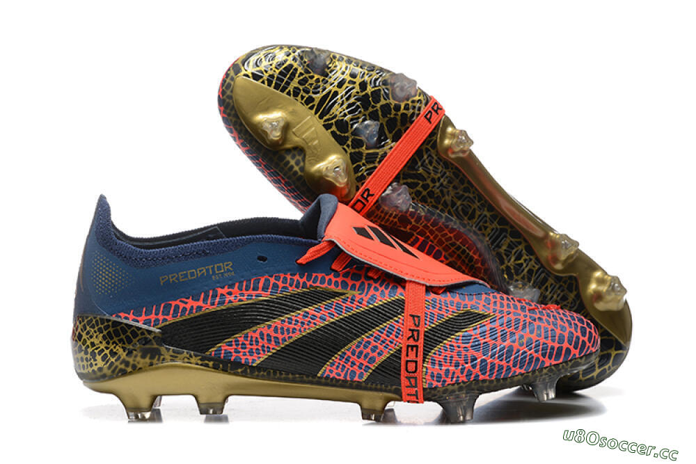 Men's Adidas Predator Elite 25 Foldover Tongue FG Firm Ground Low-Tops Football Boots - Red/Blue/Gold 2