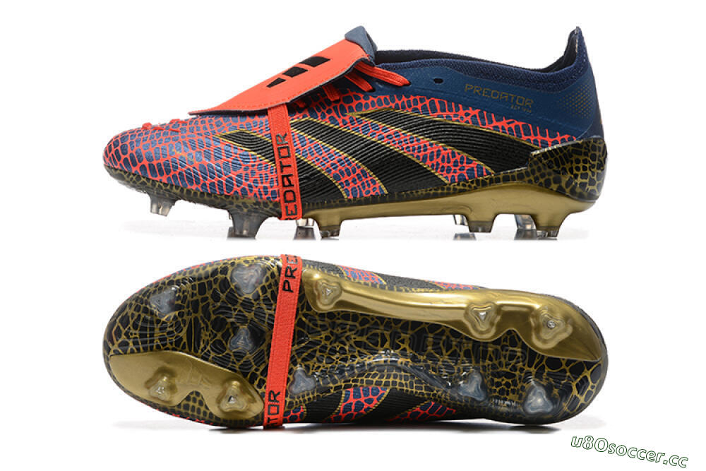 Men's Adidas Predator Elite 25 Foldover Tongue FG Firm Ground Low-Tops Football Boots - Red/Blue/Gold 1