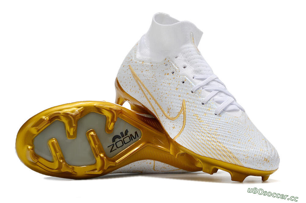 Men's Nike Air Zoom Mercurial Superfly 9 Elite FG Firm Ground High-Tops Football Boots - White/Gold 1