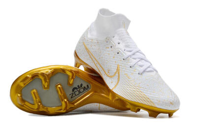 Men's Nike Air Zoom Mercurial Superfly 9 Elite FG Firm Ground High-Tops Football Boots - White/Gold