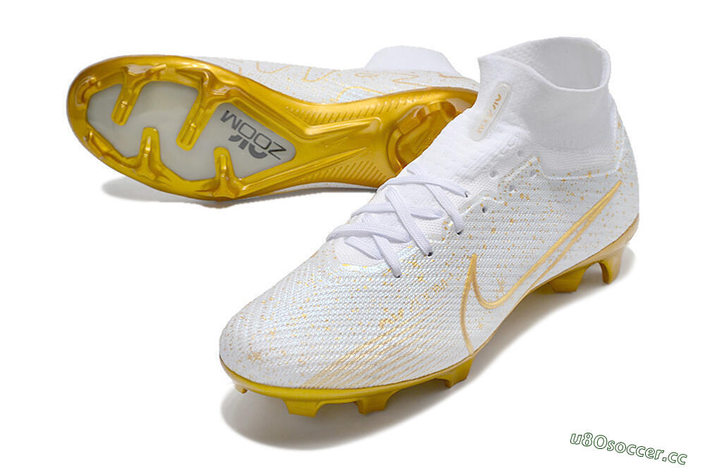 Men's Nike Air Zoom Mercurial Superfly 9 Elite FG Firm Ground High-Tops Football Boots - White/Gold 3
