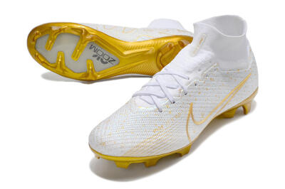 Men's Nike Air Zoom Mercurial Superfly 9 Elite FG Firm Ground High-Tops Football Boots - White/Gold