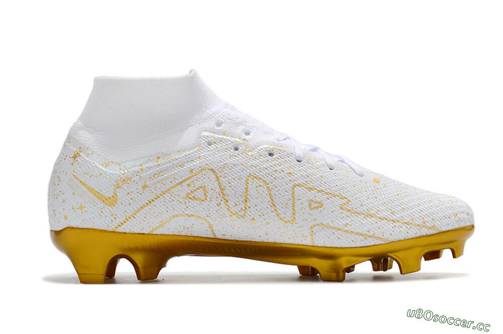 Men's Nike Air Zoom Mercurial Superfly 9 Elite FG Firm Ground High-Tops Football Boots - White/Gold 4