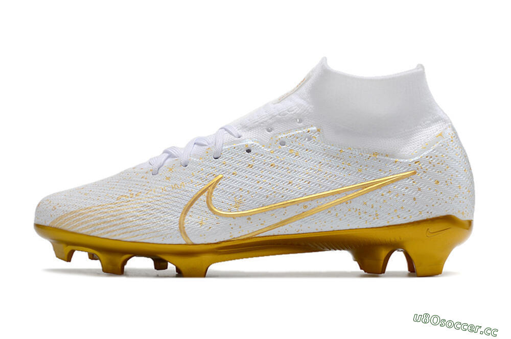 Men's Nike Air Zoom Mercurial Superfly 9 Elite FG Firm Ground High-Tops Football Boots - White/Gold 0
