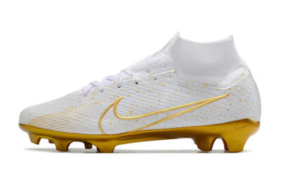 Men's Nike Air Zoom Mercurial Superfly 9 Elite FG Firm Ground High-Tops Football Boots - White/Gold