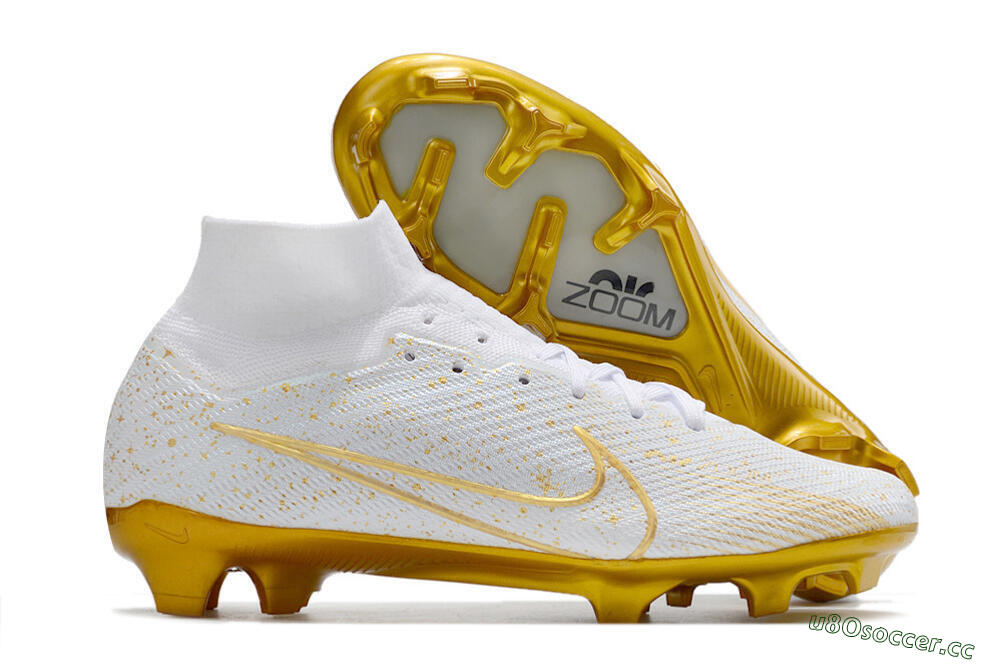 Men's Nike Air Zoom Mercurial Superfly 9 Elite FG Firm Ground High-Tops Football Boots - White/Gold 2