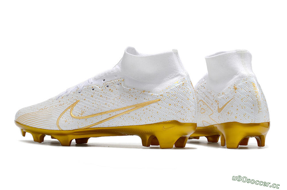 Men's Nike Air Zoom Mercurial Superfly 9 Elite FG Firm Ground High-Tops Football Boots - White/Gold 5
