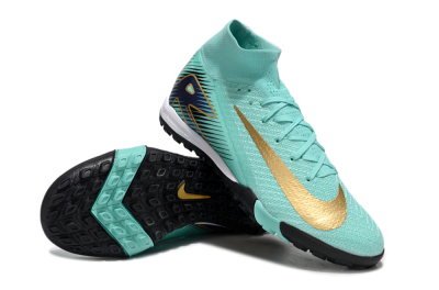 Unisex Nike Air Zoom Mercurial Superfly 10 Elite TF Artificial Turf High-Tops Football Shoes - Jade/Gold/Blue