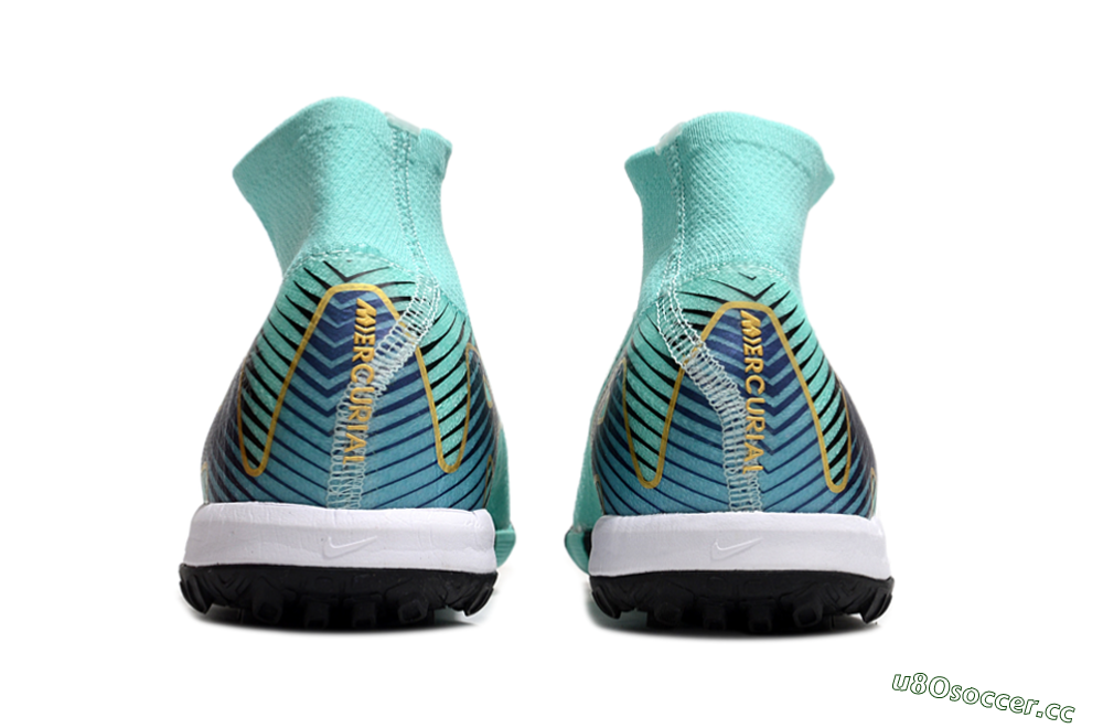 Unisex Nike Air Zoom Mercurial Superfly 10 Elite TF Artificial Turf High-Tops Football Shoes - Jade/Gold/Blue 5
