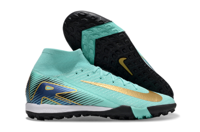 Unisex Nike Air Zoom Mercurial Superfly 10 Elite TF Artificial Turf High-Tops Football Shoes - Jade/Gold/Blue
