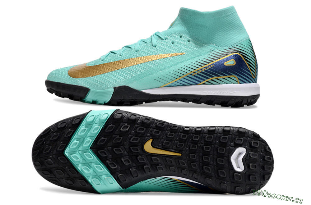 Unisex Nike Air Zoom Mercurial Superfly 10 Elite TF Artificial Turf High-Tops Football Shoes - Jade/Gold/Blue 1