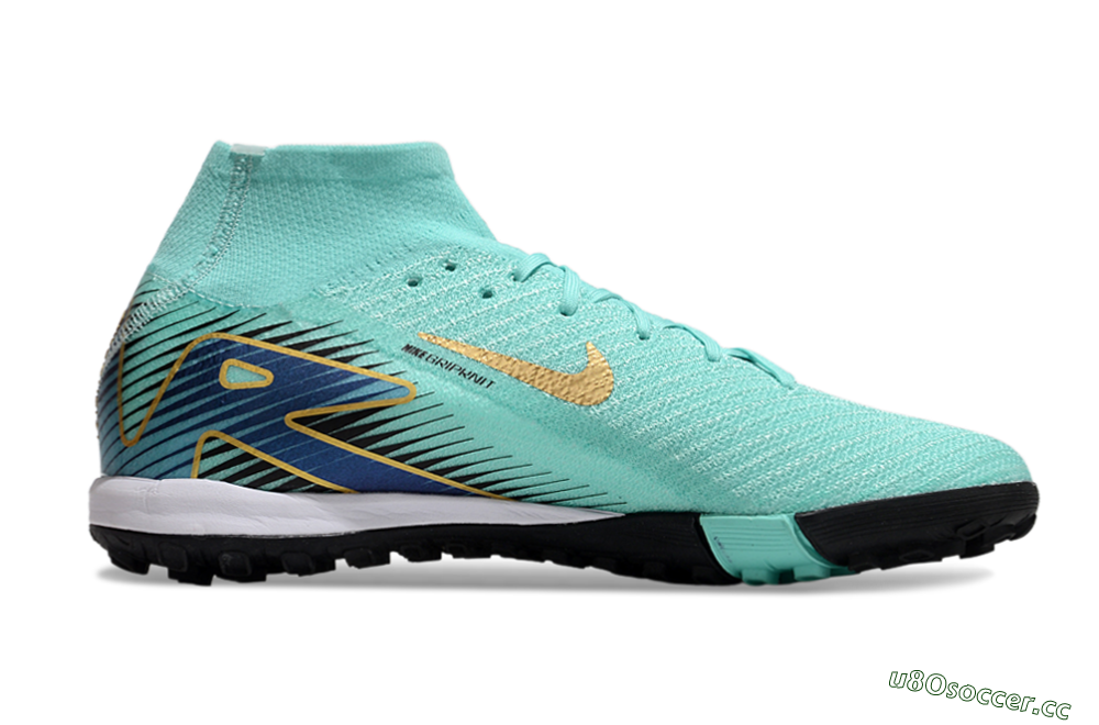 Unisex Nike Air Zoom Mercurial Superfly 10 Elite TF Artificial Turf High-Tops Football Shoes - Jade/Gold/Blue 7