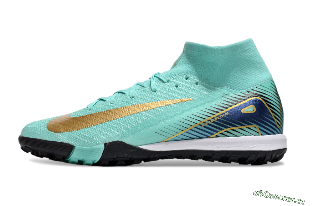 Unisex Nike Air Zoom Mercurial Superfly 10 Elite TF Artificial Turf High-Tops Football Shoes - Jade/Gold/Blue 0