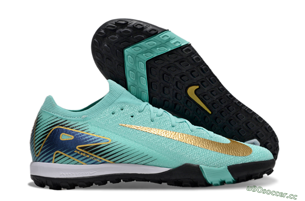 Unisex Nike Air Zoom Mercurial Vapor 16 Elite TF Artificial Turf Low-Tops Football Shoes - Jade/Gold/Blue 2