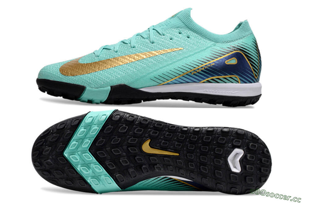 Unisex Nike Air Zoom Mercurial Vapor 16 Elite TF Artificial Turf Low-Tops Football Shoes - Jade/Gold/Blue 1