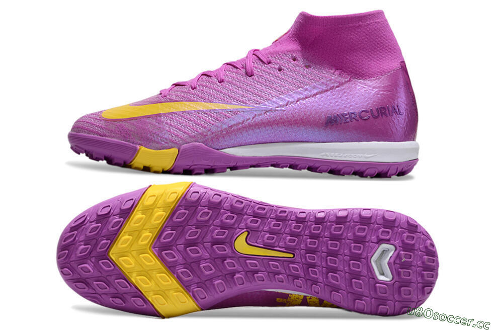 Unisex Nike Air Zoom Mercurial Superfly 10 Elite TF Artificial Turf High-Tops Football Shoes - Purple/Yellow/White 1