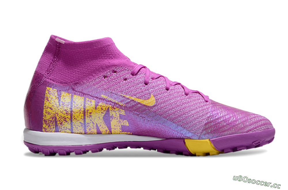 Unisex Nike Air Zoom Mercurial Superfly 10 Elite TF Artificial Turf High-Tops Football Shoes - Purple/Yellow/White 7