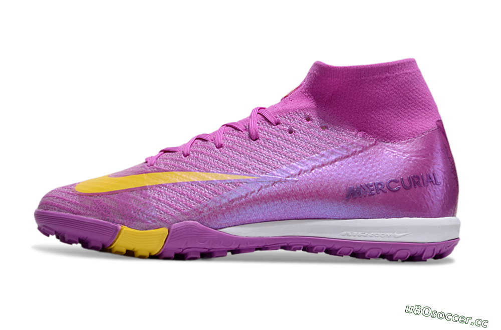 Unisex Nike Air Zoom Mercurial Superfly 10 Elite TF Artificial Turf High-Tops Football Shoes - Purple/Yellow/White 0