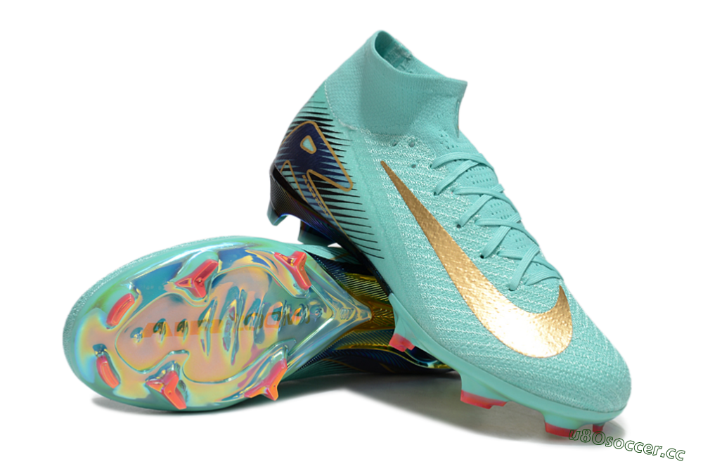 Unisex Nike Air Zoom Mercurial Superfly 10 Elite FG Firm Ground High-Tops Football Boots - Jade/Gold/Blue 3