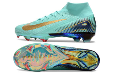 Unisex Nike Air Zoom Mercurial Superfly 10 Elite FG Firm Ground High-Tops Football Boots - Jade/Gold/Blue