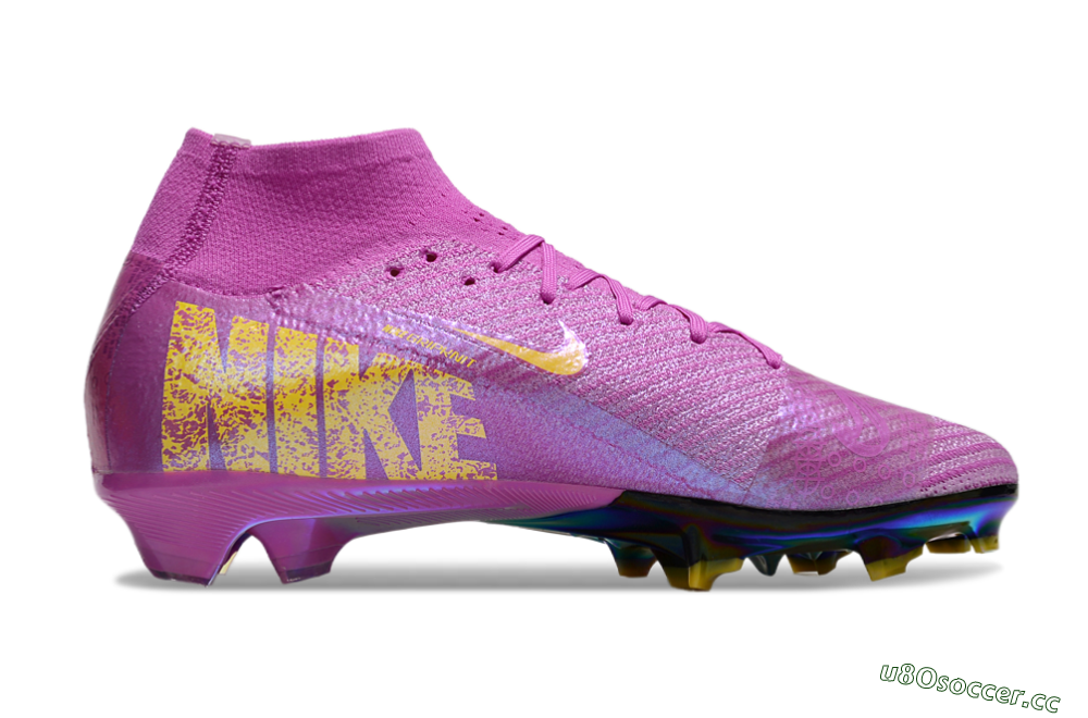 Unisex Nike Air Zoom Mercurial Superfly 10 Elite FG Firm Ground High-Tops Football Boots - Purple/Yellow/Gold 7