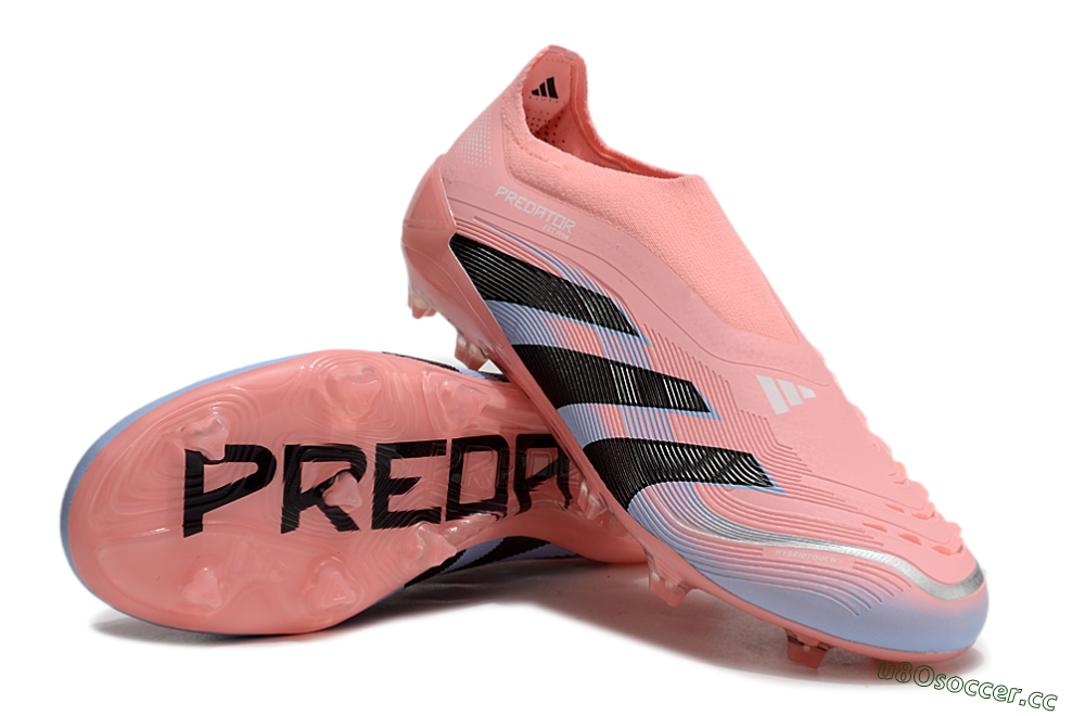 Unisex Adidas Predator Laceless Elite 25 FG Firm Ground Low-Tops Football Boots - Pink/Blue/Black 3