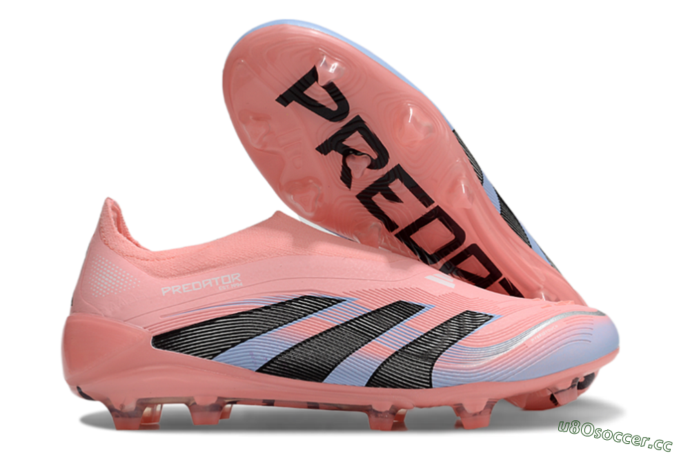 Unisex Adidas Predator Laceless Elite 25 FG Firm Ground Low-Tops Football Boots - Pink/Blue/Black 2