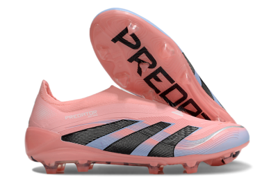 Unisex Adidas Predator Laceless Elite 25 FG Firm Ground Low-Tops Football Boots - Pink/Blue/Black