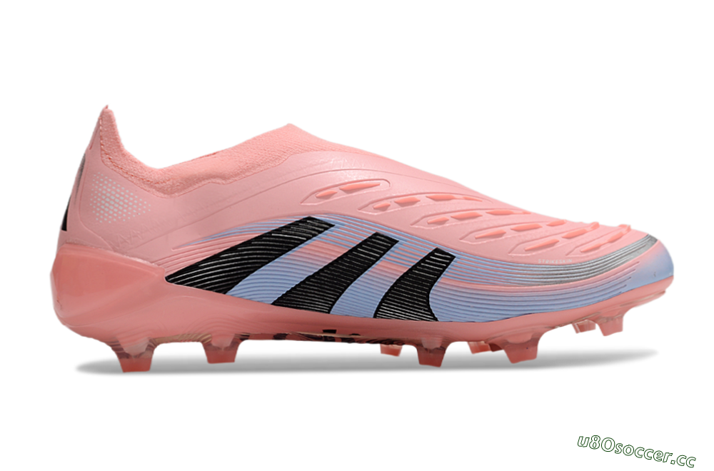 Unisex Adidas Predator Laceless Elite 25 FG Firm Ground Low-Tops Football Boots - Pink/Blue/Black 7