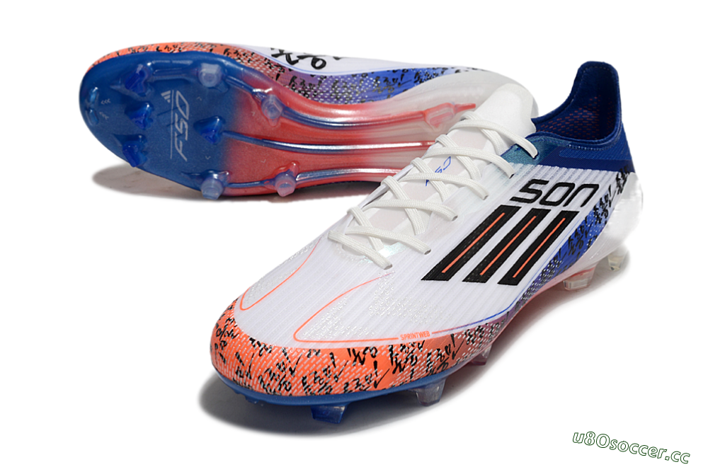 Men's Adidas F50 Elite FG Firm Ground Low-Tops Football Boots - White/Red/Blue 3