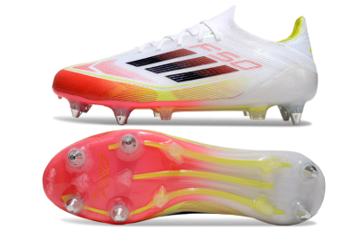 Men's Adidas F50 Elite SG Soft Ground Low-Tops Football Boots - White/Red/Yellow