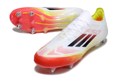 Men's Adidas F50 Elite SG Soft Ground Low-Tops Football Boots - White/Red/Yellow