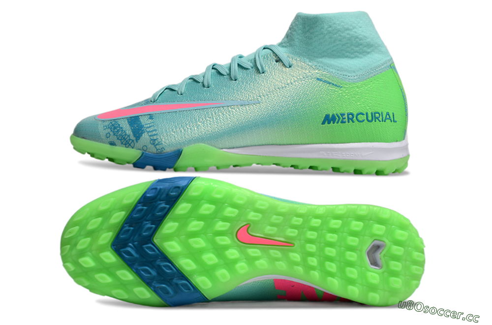 Men's Nike Air Zoom Mercurial Superfly 10 Elite TF Artificial Turf High-Tops Football Shoes - Jade/Pink/White 1