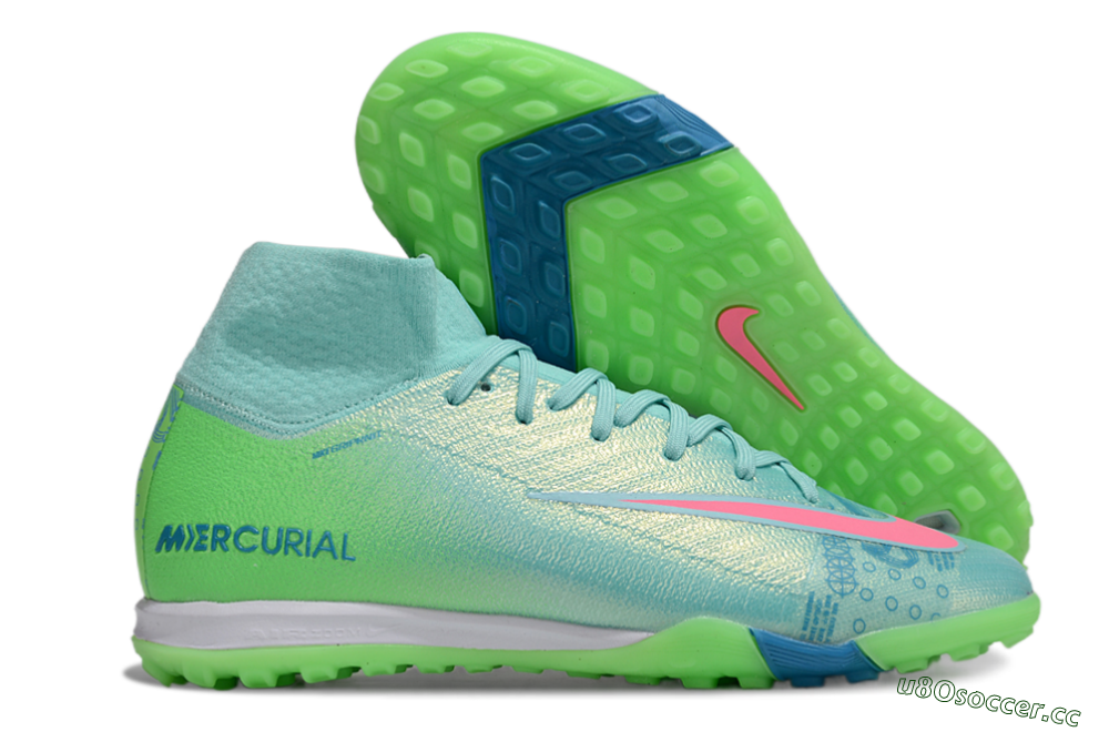 Men's Nike Air Zoom Mercurial Superfly 10 Elite TF Artificial Turf High-Tops Football Shoes - Jade/Pink/White 2