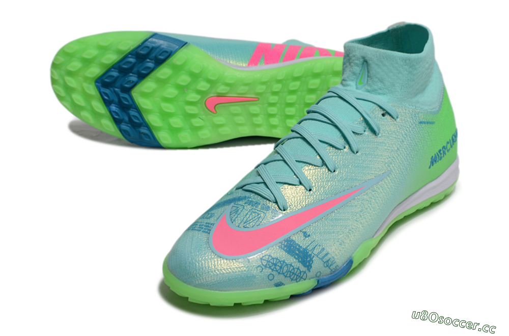 Men's Nike Air Zoom Mercurial Superfly 10 Elite TF Artificial Turf High-Tops Football Shoes - Jade/Pink/White 3