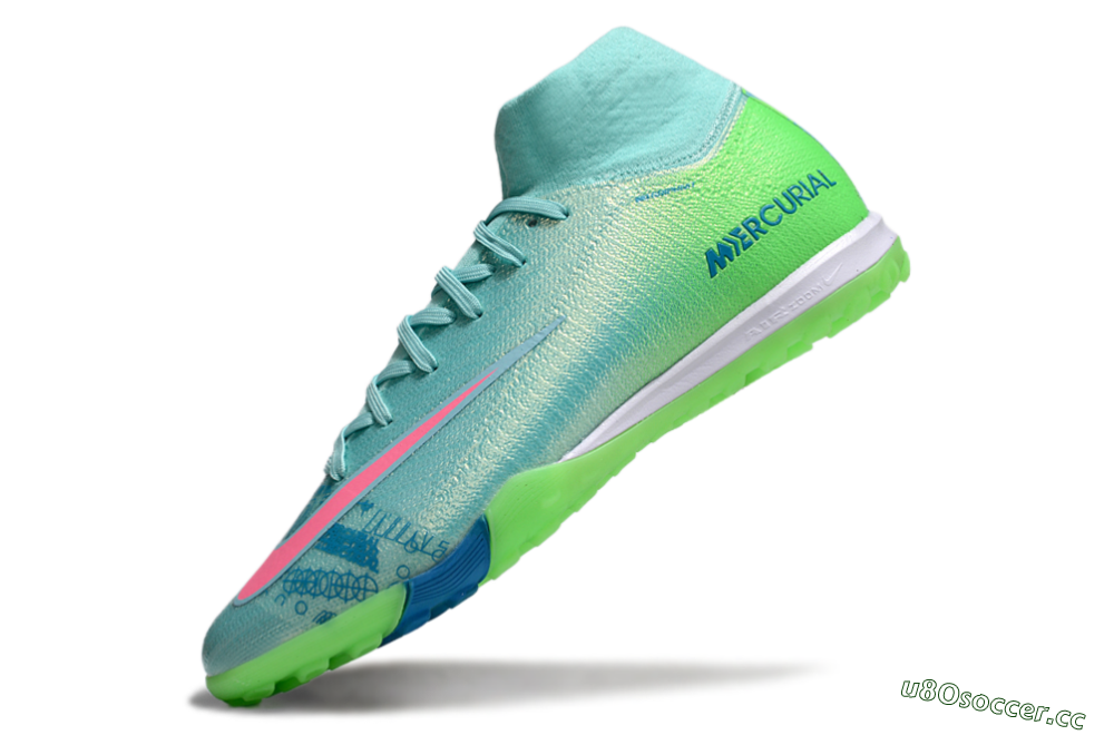 Men's Nike Air Zoom Mercurial Superfly 10 Elite TF Artificial Turf High-Tops Football Shoes - Jade/Pink/White 5