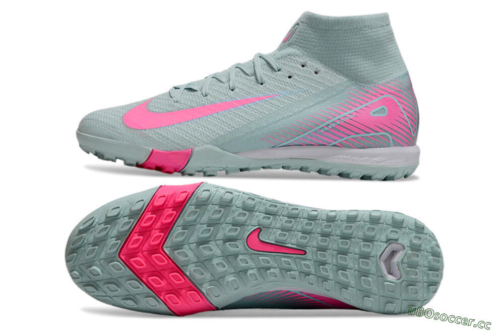 Men's Nike Air Zoom Mercurial Superfly 10 Elite TF Artificial Turf High-Tops Football Shoes - Jade/Pink/White 7