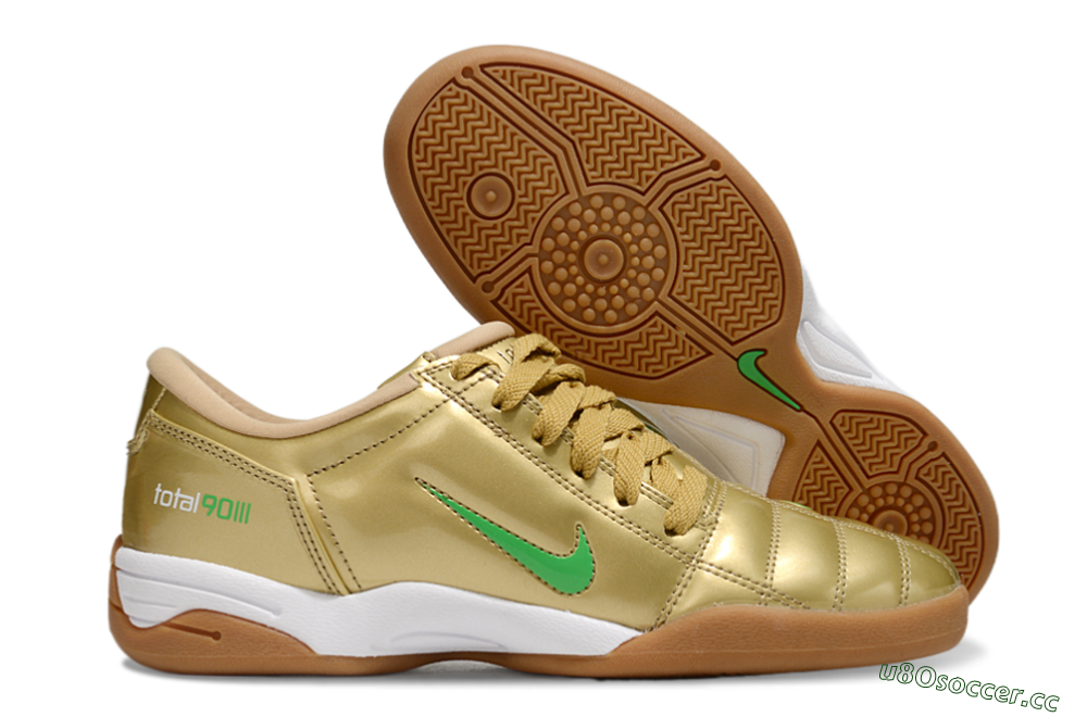 Men's Nike Total 90 II IC Indoor & Futsal Low-Tops Football Shoes - Gold/Green/White 2