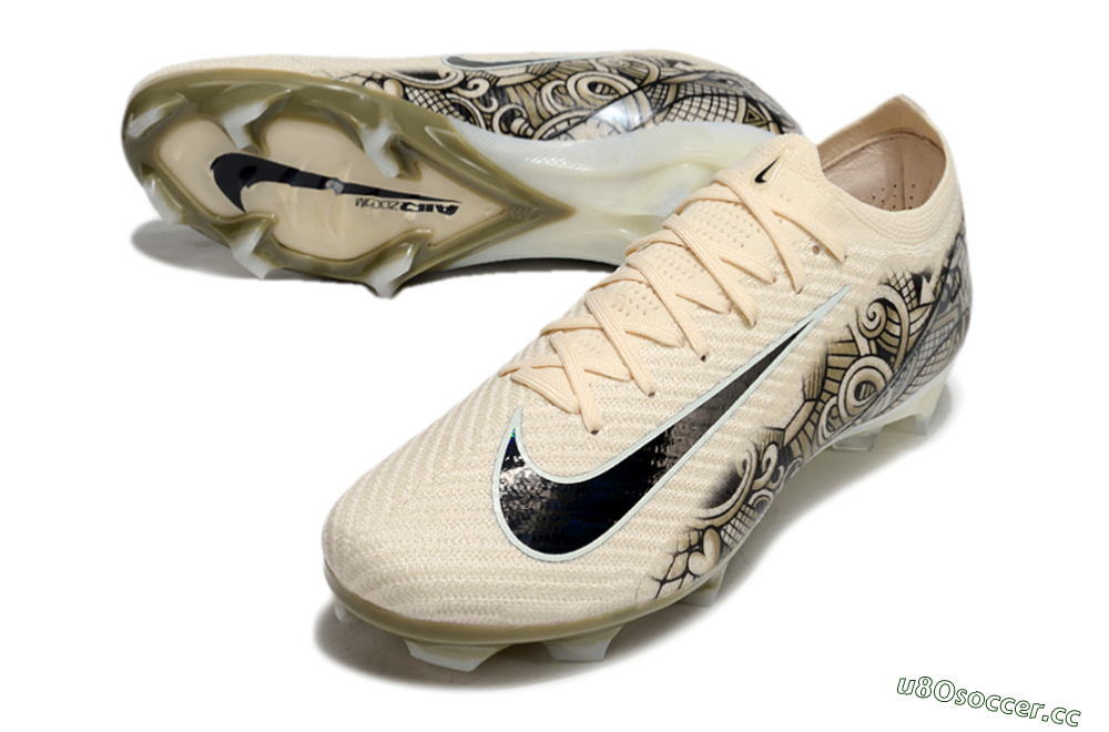 Men's Nike Air Zoom Mercurial Vapor 16 Elite FG Firm Ground Low-Tops Football Boots - Beige/Black/White 3