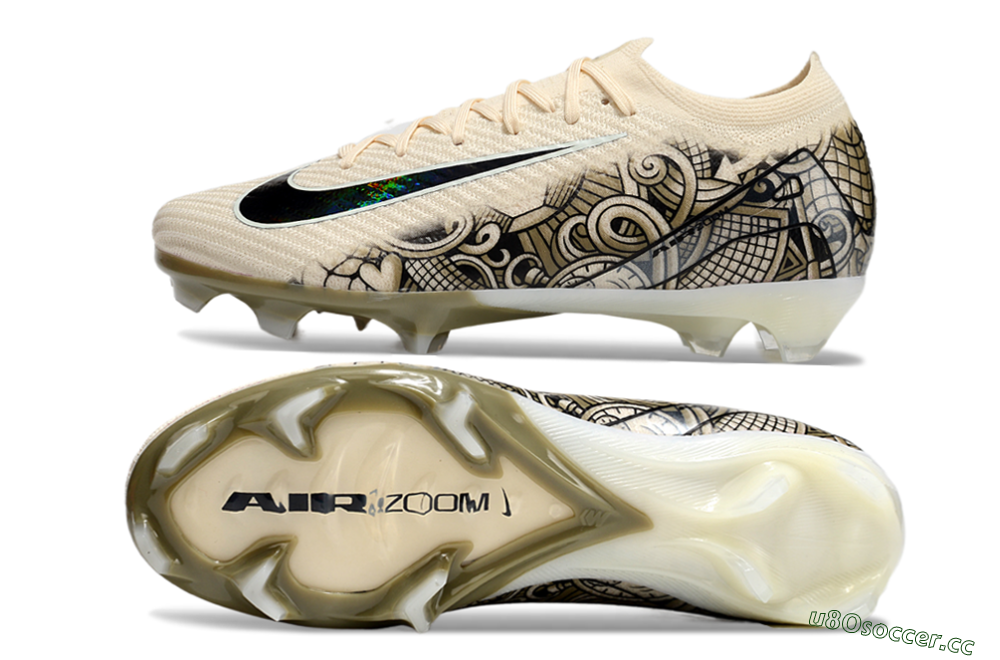 Men's Nike Air Zoom Mercurial Vapor 16 Elite FG Firm Ground Low-Tops Football Boots - Beige/Black/White 1