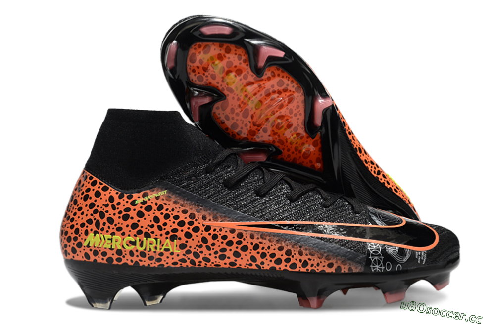 Men's Nike Air Zoom Mercurial Superfly 10 Elite FG Firm Ground High-Tops Football Boots - Black/Orange/Leopard 2