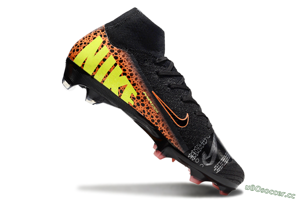 Men's Nike Air Zoom Mercurial Superfly 10 Elite FG Firm Ground High-Tops Football Boots - Black/Orange/Leopard 4