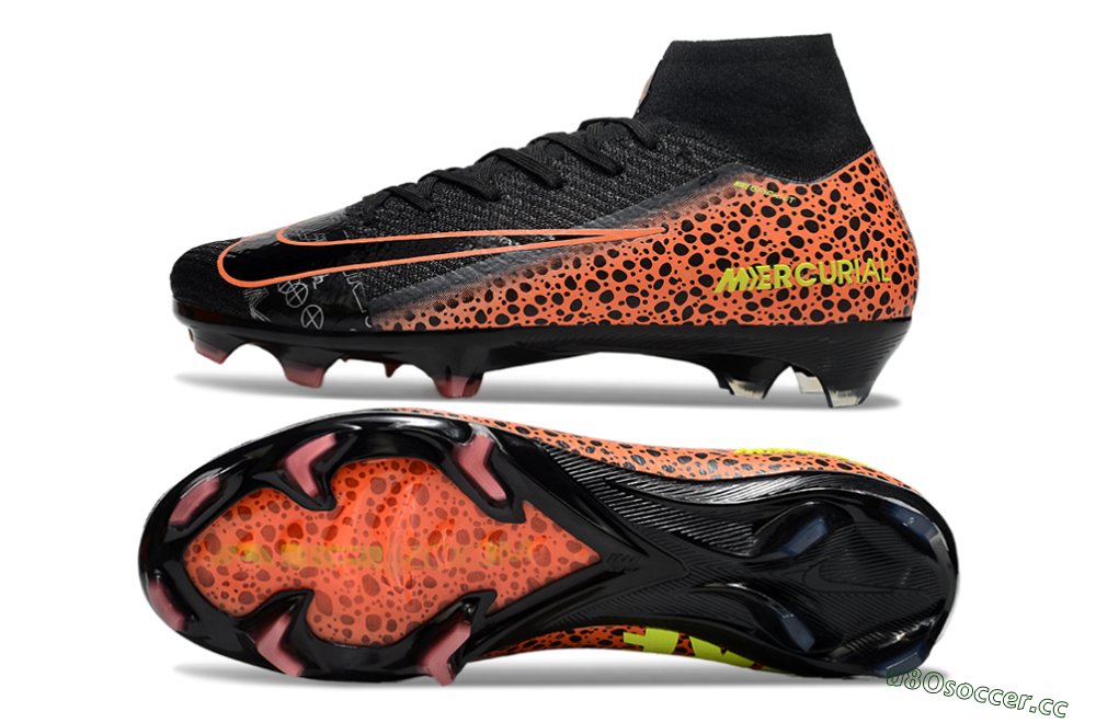 Men's Nike Air Zoom Mercurial Superfly 10 Elite FG Firm Ground High-Tops Football Boots - Black/Orange/Leopard 1