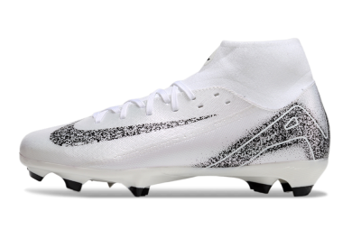 Men's Nike Air Zoom Mercurial Superfly 10 Elite FG Firm Ground High-Tops Football Boots - White/Black
