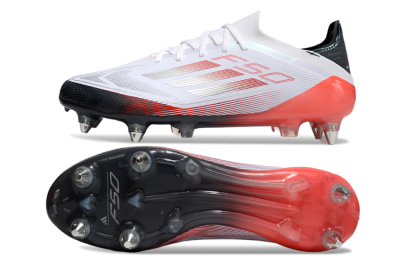 Men's Adidas F50 Elite SG Soft Ground Low-Tops Football Boots - White/Silver/Red/Black
