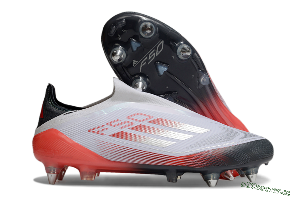 Men's Adidas F50 Elite Laceless SG Soft Ground Low-Tops Football Boots - White/Silver/Red/Black 2