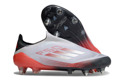 Men's Adidas F50 Elite Laceless SG Soft Ground Low-Tops Football Boots - White/Silver/Red/Black