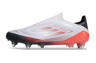 Men's Adidas F50 Elite Laceless SG Soft Ground Low-Tops Football Boots - White/Silver/Red/Black