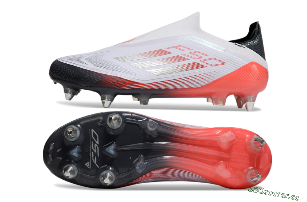 Men's Adidas F50 Elite Laceless SG Soft Ground Low-Tops Football Boots - White/Silver/Red/Black 1